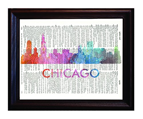 Fresh Prints of CT Chicago Love Your City Watercolor Skyline Dictionary Art Print Printed On Authentic Vintage Dictionary Book Page-8x10.5