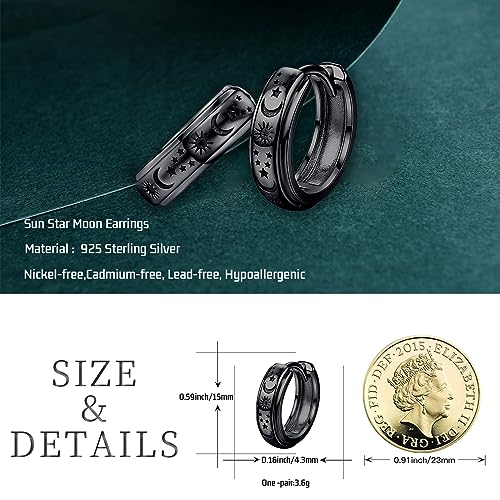 Moon Star Earrings 925 Sterling Silver White/Black/Yellow Gold Galaxy Huggie Hoop Earrings Celestial Jewelry Gifts for Women Men2