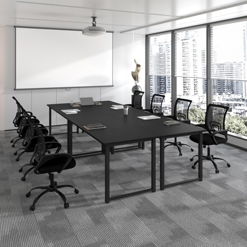 Bonzy Home 12FT Conference Table, Modern Large Meeting Table Office Desks for 16 Person, Long Rectangle Table with Sturdy Metal Frame, 4PCS, 142' D x 64' W x 30' H, Black