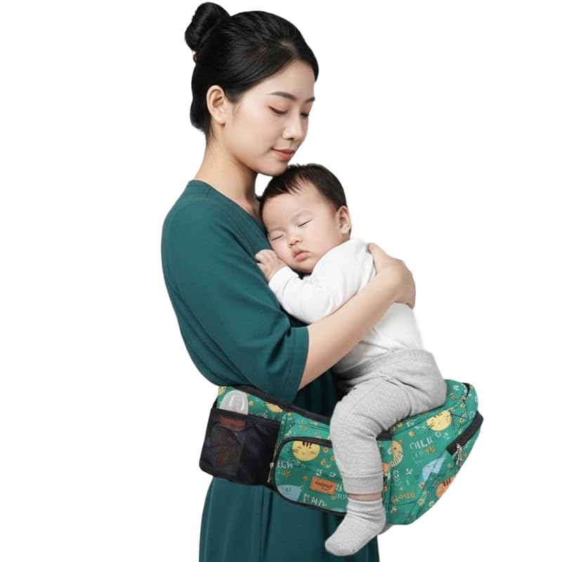 Chinmay Kids 6-in-1 Baby Carrier with Hip Seat & Built-in Mini Diaper Bag | Convertible to Sling Carry Bag | Adjustable Ergonomic Design for Toddlers (5–36 Months, Up to 18 kg) Green Cat-image-19