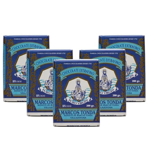 Chocolate Marcos Tonda – Pack 5 uds | Chocolate Puro 55% | Chocolate Negro Extrafino 200g x 5 | Chocolates Originales Para Regalar | Desde 1793