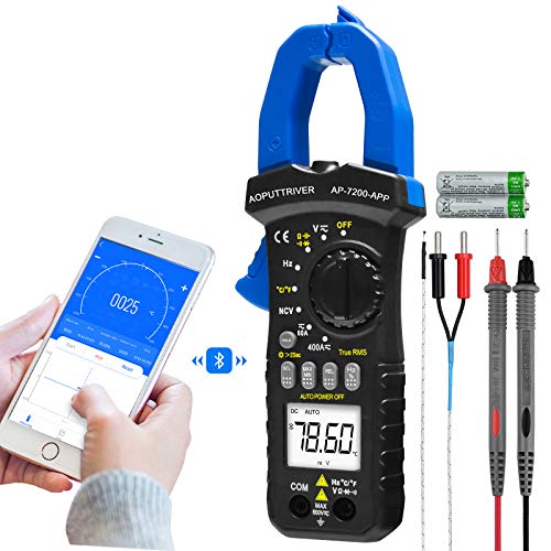Digital Clamp Meter Bluetooth Clamp Multimeter ac dc amp Meter AP-7200APP Auto-ranging 6000 Counts Amp Meter Voltage Tester Measures Amperage, Volt, Capacitance, Continuity, Ohm Clamp-on Ammeter