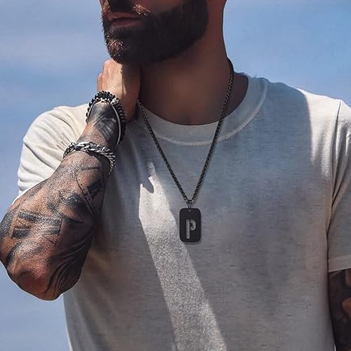 Bandmax X Collana con Iniziale da Uomo Donna, Nero...