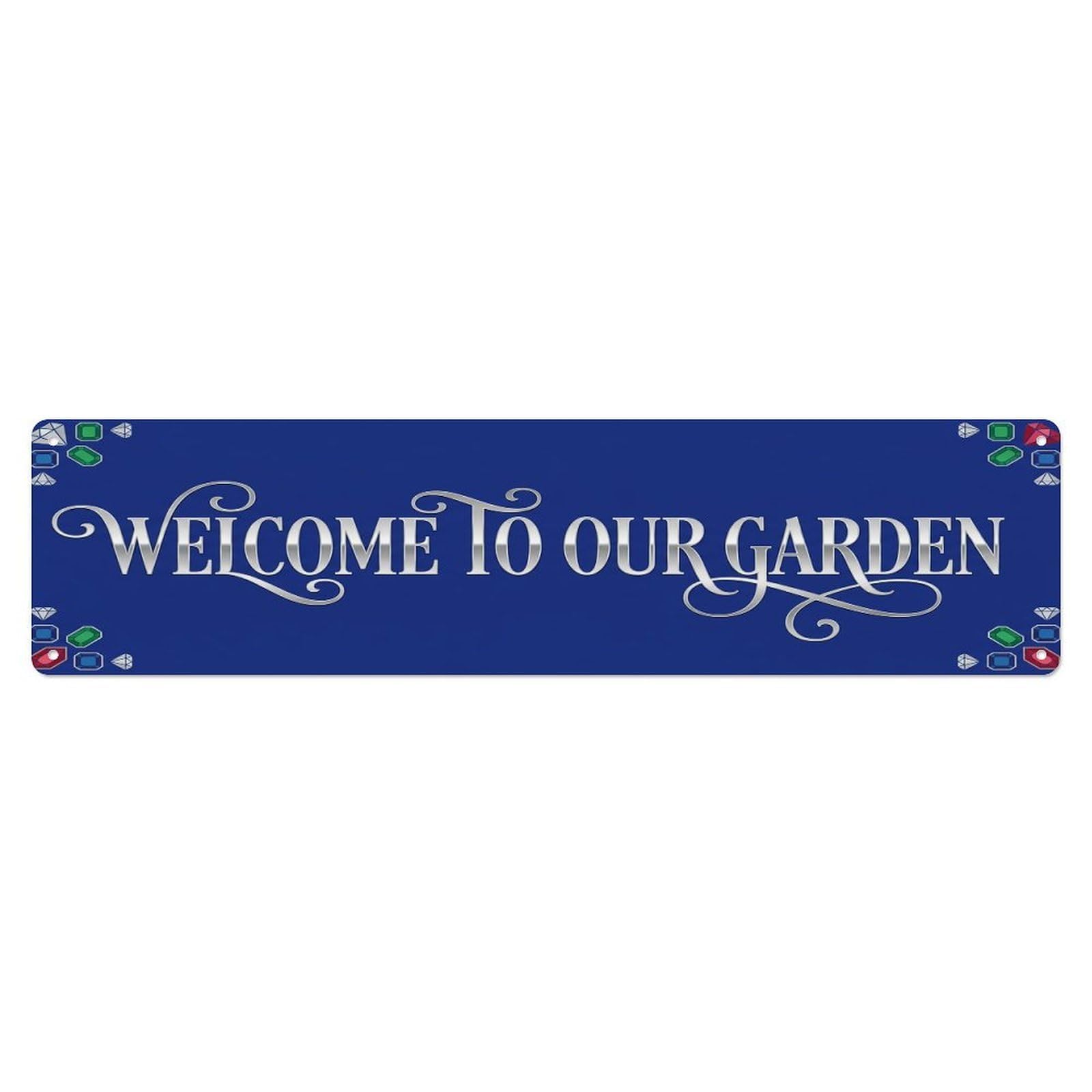 Vintage Welcome to Our Garden Sapphire Metal Tin Sign