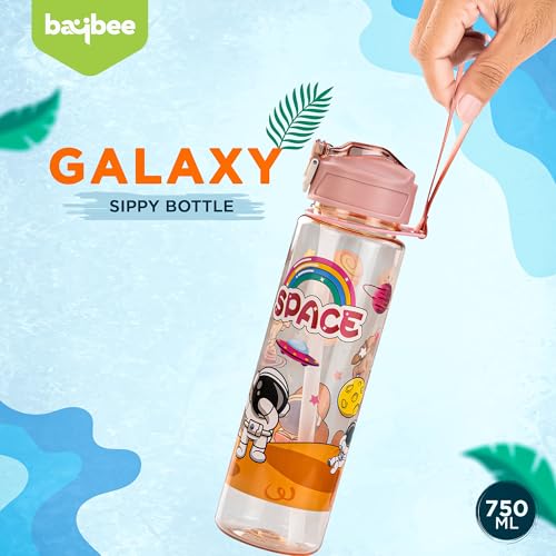 Image of BAYBEE Galaxy Kids Water Bottle 800ml | Leak-Proof Baby Sipper Bottle with Flip Lock Lid & Silicone Straw | BPA-Free School Water Bottle for Boys & Girls, Drinking Training Sipper Bottle Kids (Pink)