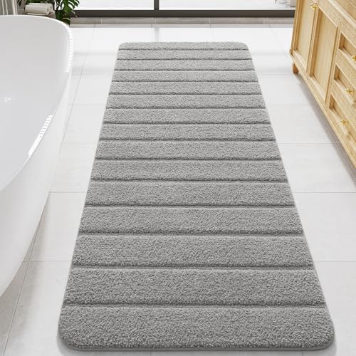 LOCHAS Long Bathroom Rugs Runner, 24' x 60' Large Bath Rug Non Slip Washable, Absorbent Microfiber Bath Mat Luxury Soft, Cozy Bathroom Runner Rug for Shower Quick Dry, Grey