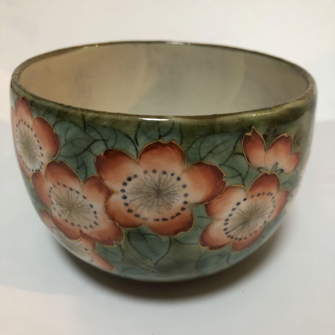 Kyoto Ware Pottery Rice Bowl, Matcha Bowl, Floral Pattern