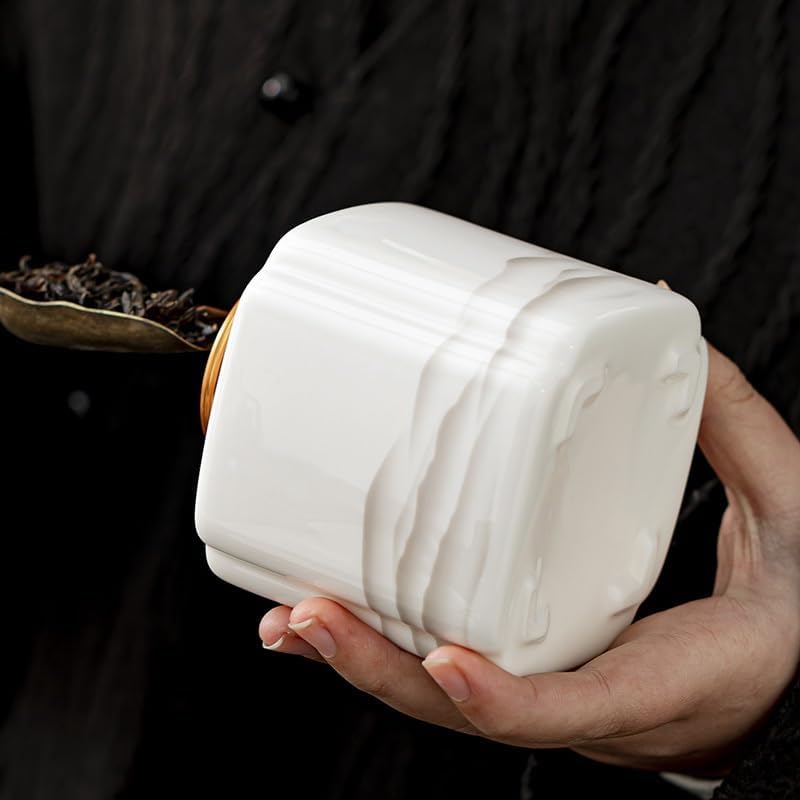 SONGCHAO Sugar Jar Tea Can Alloy Lid Sealed Can Tea Box Household Ceramic Storage Can Moisture-Proof Tea Can Tea Canister