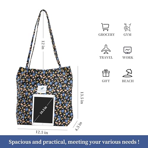 Image of TOPASION Cute Corduroy Tote Bag Canvas Shoulder Handbags for Women Travel Shopping