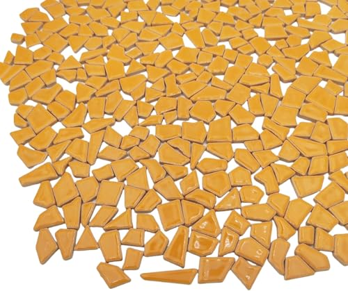 Azulejos de mosaico de cerámica irregulares de 500 g, 0,5 x 2 cm, pequeñas piedras de mosaico para hacer mosaicos, manualidades, artes de pasatiempos, decoración de pared del hogar (naranja)