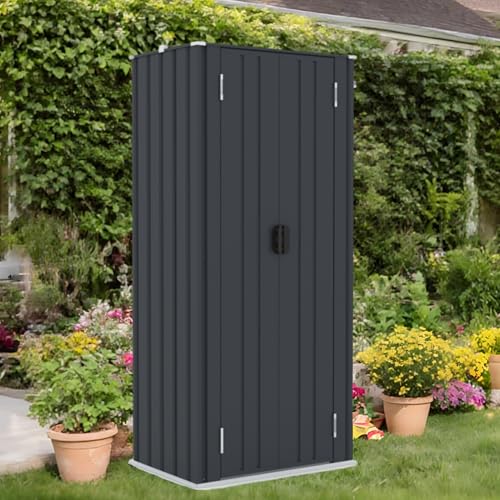 BTYJLEBE 物置 屋外 大型 650L 【可動棚付き】 両開きドア (幅83.2×奥行58.5×高さ176cm) 施錠可能 ロッカー 防水 頑丈なスチール素材 戸外収納庫 プレハブ小屋 倉庫 庭 ベランダ ガーデニング アウトドア ガーデン キャンプ