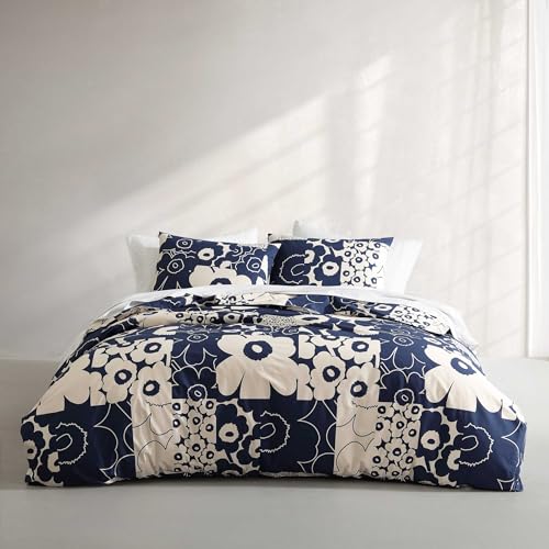 Image of Marimekko - King Duvet Cover Set, Premium Cotton Bedding with Matching Shams, Floral Home Decor (Unikko Kollaasi Blue, King)