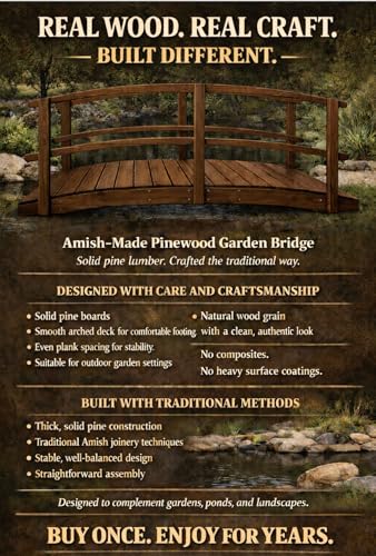 Ecommersify Inc 10 FT Walnut Amish Made Garden Bridge with Double Rails for Walkway, Backyard Pond & Landscaping, Outdoor Wooden Footbridge for Koi Pond, Japanese Style Decorative Bridge, Made in USA