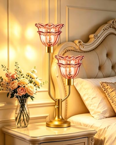 Lightdot Mid Century Modern Flower Table Lamp Vintage Pink Lamp Dimmable