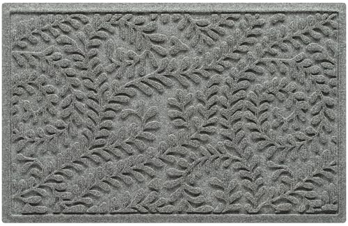 WaterHog Boxwood Front Door Mat Indoor Outdoor Entrance, Absorbent All-Weather Doormat with Non-Slip Rubber Backing, Dirt & Moisture Trapper, Low Profile & Easy Clean, Made in USA, 23'x36' Medium Grey
