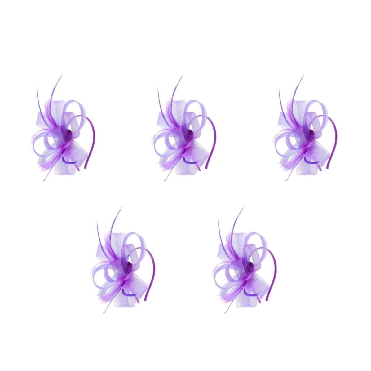 SEWACC 5 Juegos Diadema de Plumas Púrpura para Mujer Lazo Elegante y Clip Cómodo, Accesorio Multifuncional Adecuado para Bodas y Fiestas