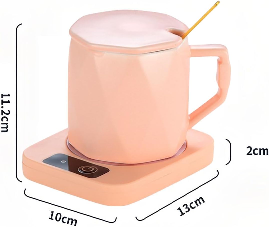 Coffee Mug Warmer with Cup, Coffee Warmer 55℃ Constant Temperature Thermostat Coaster Smart Cup Warmer for Heating Coffee, Beverage, Milk, Tea and Hot Chocolate (Pink)