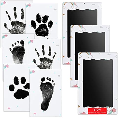 Nabance Baby Handprint and Footprint Kit, 3 baby Inkless Print pads, 6 Cute Pattern Imprint Cards, Pet Paw Print, Hand Print Kits for Babies Safe Non-Toxic, Pawprint Keepsake Kit, Family Keepsake Cover