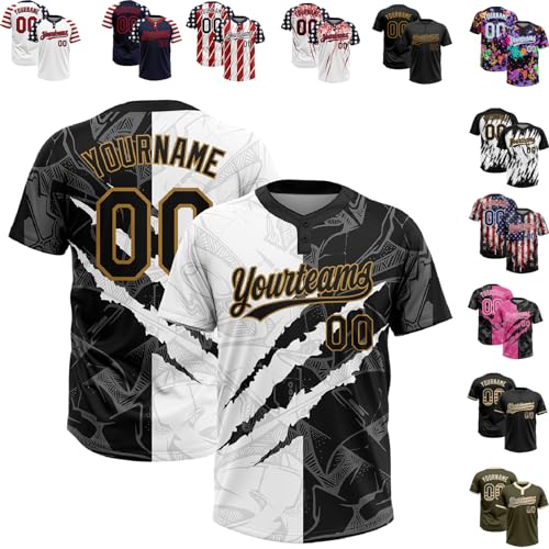 Custom Graffiti Baseball Jerseys Black White Gold Personalized Softball Shirts Sports Uniform Stitched Name Number Logo for Adult Teens Plus Size