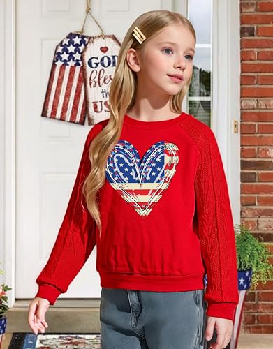 Image of CAZYCHILD Girls 4th of July Shirt Boys USA Tshirt Kids American Flag Sweatshirt Patriotic Pullover Tee Tops