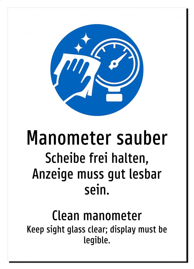 50871-DEEN-S-13 | Manometer sauber Schild/Aufkleber | Deutsch Englisch