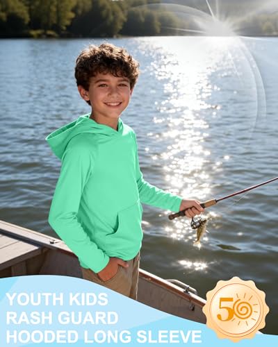 Image of Boys Rash Guard Hoodie UPF 50+ Long Sleeve Sun Protection Swim Shirt