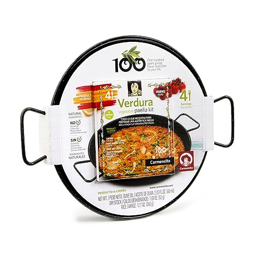 Carmencita - Paella Kit Verduras, Paellera 26 cm | Preparado para paella | Incluye Paellera e ingredientes paella de verduras, SIN GLUTEN | 4 Raciones | Incluye paellera apta para todos los fuegos