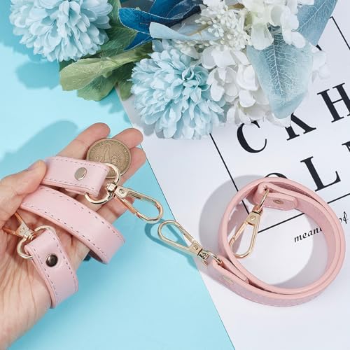 Image of GORGECRAFT 2Pcs Leather Purse Handle 47cm Long Leather Bag Strap Replacement 18.5mm Wide Pink Short Shoulder Bag Straps with Golden Swivel Clasps for Underarm Bag Handbag Tote Satchel Purse Making