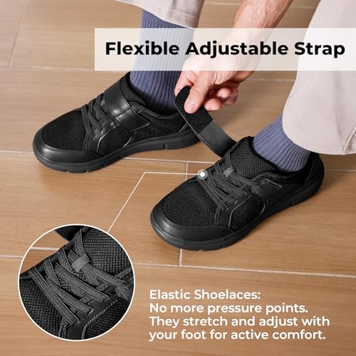 Image of FitVille Wide Diabetic Walking Shoes for Men, Lightweight Non-Slip Breathable Casual Shoes for Swollen Feet for Standing All Day