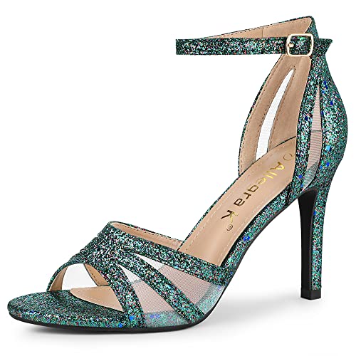 Image of Allegra K Women's Glitter Ankle Strap Stiletto Heels Sandals