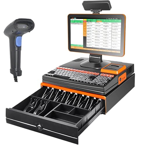 HaiZethonic Caja Registradora Táctil,15,6' LED Touch,Impresora Térmica 58mm,Teclado 101 Teclas,Pago Cobro,Supermercado/Tienda Conveniencia/Operarios Single-128GB