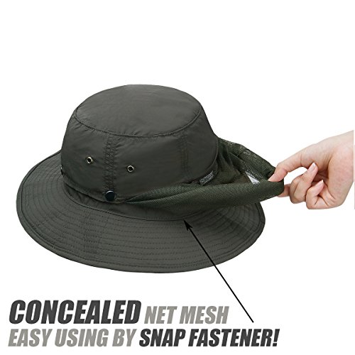Image of USHAKE Head Net Hat, Safari Hat Sun Hat Bucket Hat with Hidden Net Mesh
