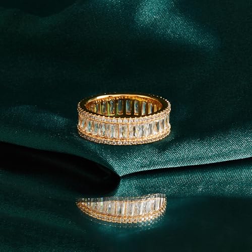 18K Yellow Gold Plated Eternity Rings for Women Cubic Zirconia Wedding Promise Engagement Band Size 5-102