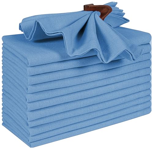 Bedding Craft Cotton Dinner Napkins Set of 12 – 18x18 Light Blue – Machine Washable Fabric Napkins Ideal for Weddings, Thanksgiving, Christmas & Everyday Dining