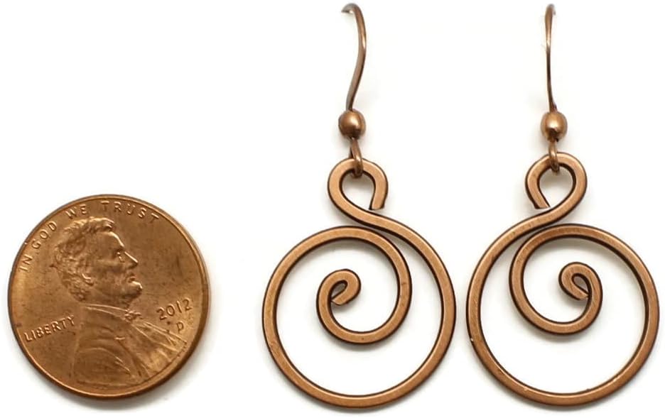 Pillar of Salt Studio Handcrafted Solid Copper Earrings Spiral Hoop (Antiqued Copper, Extra Small, 3/4" drop) - Image 9