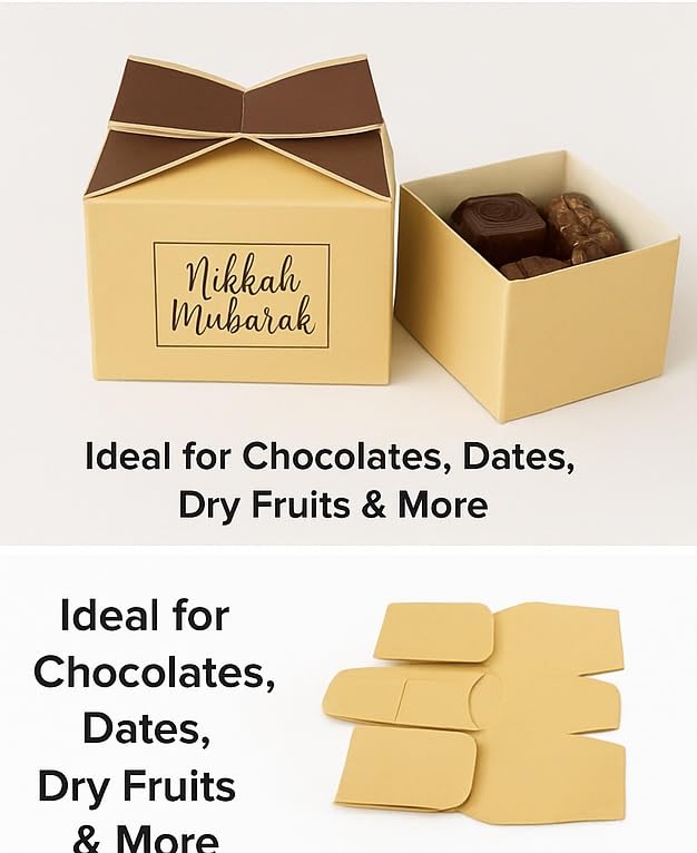 Image of Nikkah Mubarak Favor Gift | Premium Wedding Return Box for Guests | Elegant Bow-Top Cardstock Packaging for Sweets & Chocolates (10)