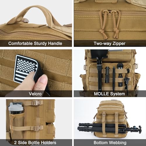 Image of Military Tactical Backpack 50L Large Day Backpack for Men Molle Army 3 Days Assault Pack Bug Out Bag Water Resistant and Heavy Duty Hiking Treeking Rucksack - Brown