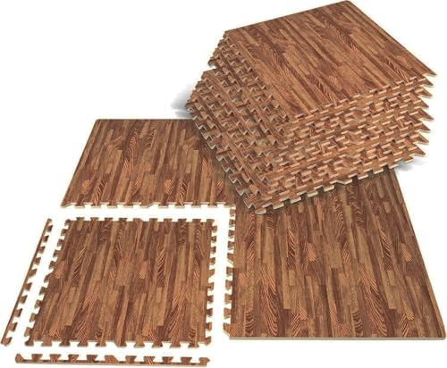 Tappeto da fitness a puzzle – set di 4 pezzi | 60x60cm | superficie di protezione per pavimenti | materassino per palestra, workout, ginnastica | tappetino Gym LEGNA (ROVERE SCURO, 60cm x 60cm)