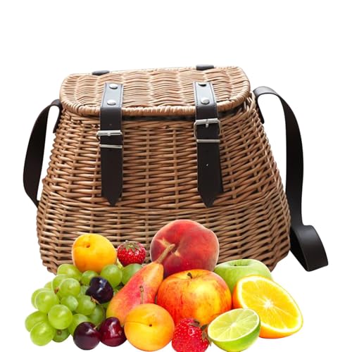 Tuxuseo Vintage Picknickkorb | Picknickkorb Aus Weide | Geschenkkorb Mit Schultergurt | Blumenkorb Mit Fotoatmosphäre Im Freien | Integriertes Exquisites Futter, Brotkorb, Pilzkorb, Rattankorb