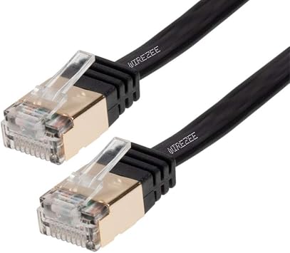 High Speed Ultra Flat CAT7 Ethernet Cable, RJ45 Computer Internet LAN Network Ethernet Patch White, Blue, Black 25FT, Black
