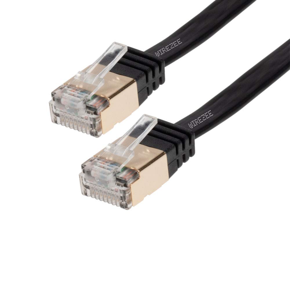 High Speed Ultra Flat CAT7 Ethernet Cable, RJ45 Computer Internet LAN Network Ethernet Patch (White, Blue, Black) (75FT, Black)