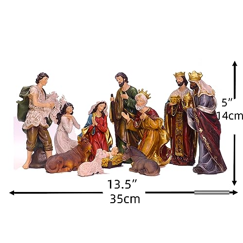 Zayton Nativity Set Christmas Indoor 11 Piece 5 inch Scene Figurines Statue Jesus Manger Christmas Crib Ornament Church Xmas Gift Home Decoration