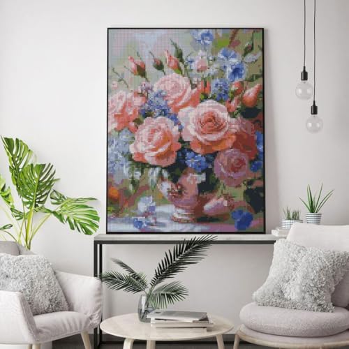 Image of Flowers Stamped Cross Stitch Kits Cross Stitch Patterns,Dimensions Cross Stitch Kits Embroidery Kit Arts and Crafts for Beginners 11.8x15.7 inch