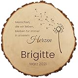 Baumscheibe 30cm mit Gravur (Namen, Datum) personalisierte Holz-Gedenktafel, Grabschmuck, Trauer Gedenkschild, Andenken an Verstorbene, Grab-Dekoration, Pusteblume MotivTR5