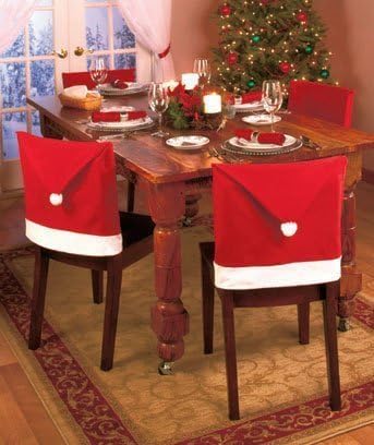 GoodsGood Santa Claus Clause Hat Chair Covers Set of 8 Decor Christmas Holiday Festive Brand New 4 pcs