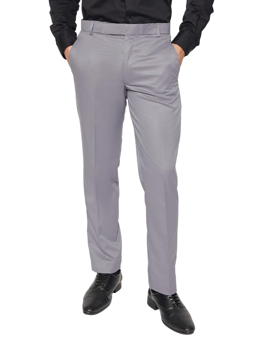 GO STRETCH Beige Regular Fit Formal Trousers for Men.