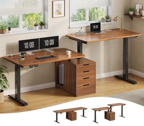 Image of SEDETA Standing Two Person Desk with 4 Drawers, 2 Power Outlets, CPU Stand