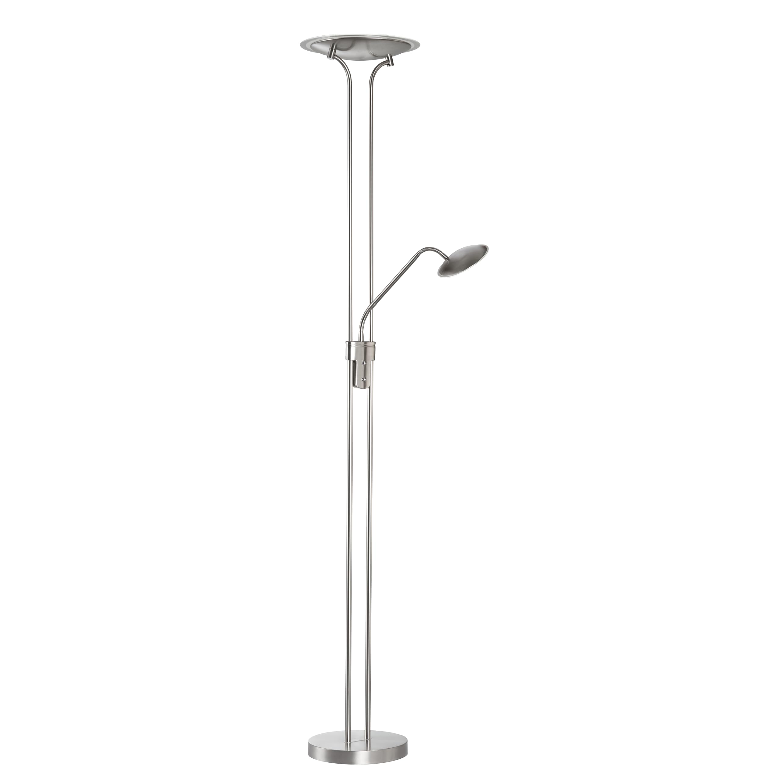 Fischer & Honsel Stehleuchte, Tallri|nickelfarben matt|H: 180 cm, D: 35 cm, A: 50 cm|stufenlos dimmbar|Farbtemperatureinstellung 3 Stufen|1x LED 7,5 Watt 2700/3350 / 4000 K, 5200 lm|EEG: F|40490