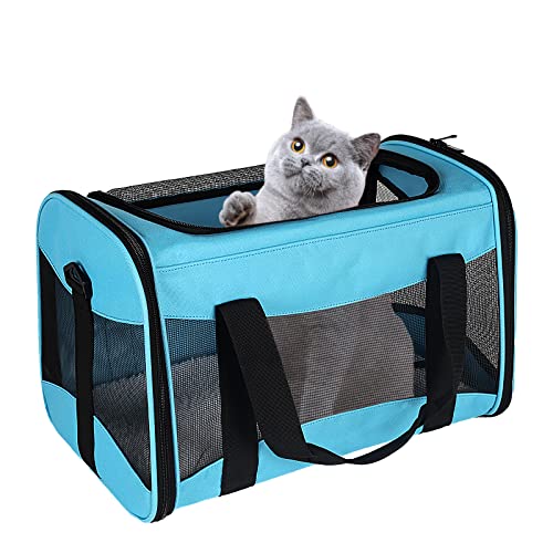 Image of Cat Carrying Case - Pet Carrier Airline Approved, Protable and Breathable Pet Travel Carrier Removable Fleece Pad, Collapsible Cat Carrier Dog Carrier for Medium Cats Small Cats Dogs(X-Large, Blue)