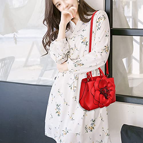 Womens PU Leather Handbags Purses Top-handle Totes Satchel Shoulder Bag for Ladies with Big flower2